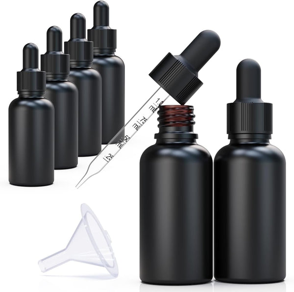 Black Coated Glass Bottle with Glass Eye Dropper, 1 oz Capacity,UV Safe