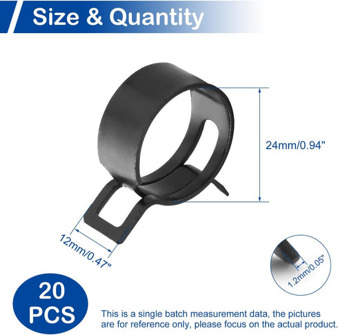 MroMax 20Pcs 0.94"(24mm) ID Spring Band Hose Clamps for Automotive Replacement Fastener