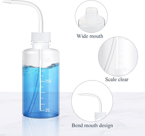 18 Pcs Tattoo Wash Bottle Plastic Squeeze Bottle 250 ml Squirt Bottle Bulk Lash Water Bottle with Narrow Mouth Scale Labels Lab Wash Bottles Cleaning Water Tools, Plant Irrigation (Clear) by Zubebe
