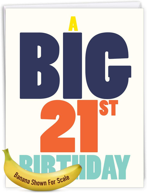 NobleWorks Jumbo 21st Birthday Card, 8.5 x 11 Inch Milestone Notecard with Envelope