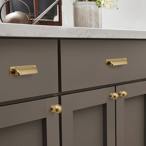 10 Pack 1-1/4 Inch Solid Brushed Brass Cabinet Knobs Large Heavy Duty Gold Drawer Knobs Kitchen Cabinet Hardware