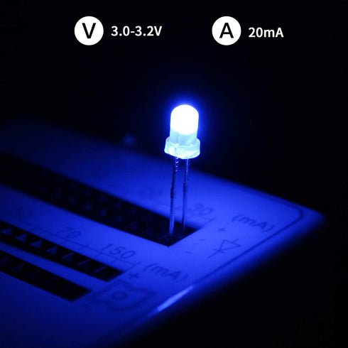 500Pcs (5 100P) 3MM DiCUNO Colors x Light Emitting Diode, White/Red/Yellow/Green/Blue Bright Diffused LED Diodes