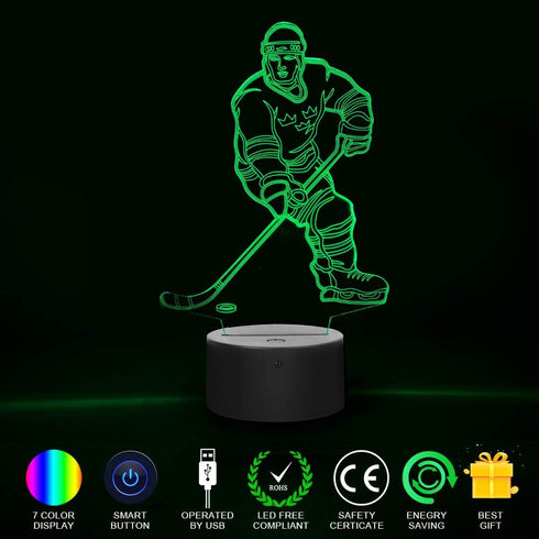 3D 7 Ticent Hockey Player Night Light, Hockey Lamp Lighting Lights for Kids LED Color Changing Touch Table Desk Lamps