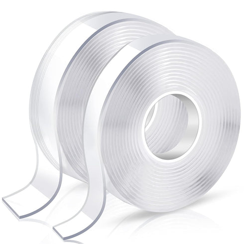 KUSUFEFI Heavy Duty Double Sided Adhesive Tape, 2 Rolls Total 20FT, Clear Removable Poster Tape for Home and Office