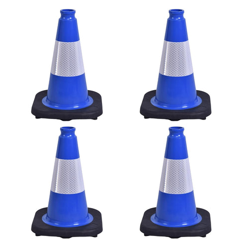 4 Pack 12 Inch Blue PVC Traffic Cones Black Base, Sport Training