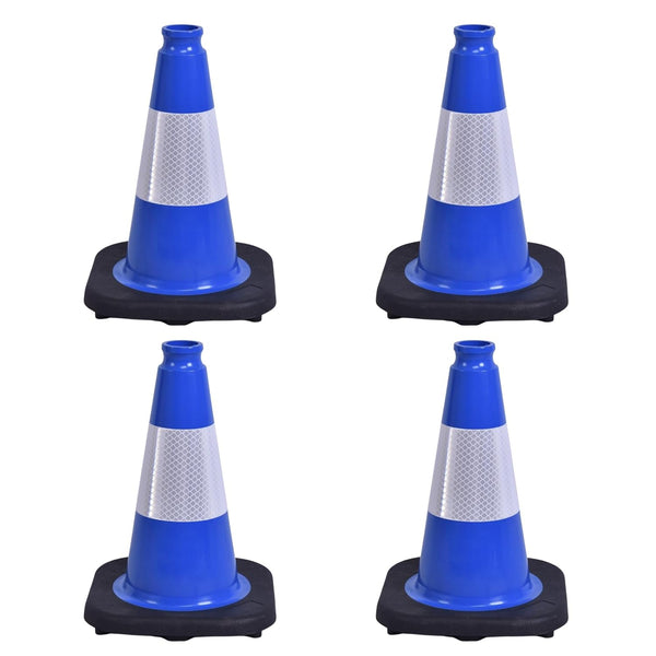 4 Pack 12 Inch Blue PVC Traffic Cones Black Base, Sport Training