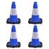 4 Pack 12 Inch Blue PVC Traffic Cones Black Base, Sport Training