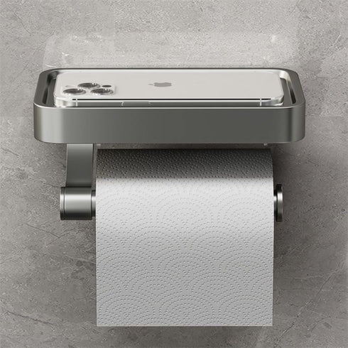 DGYB Bathroom Toilet Paper Holder Wall Mount Grey Paper Towel Holder with Shelf Rustproof & Multifunctional