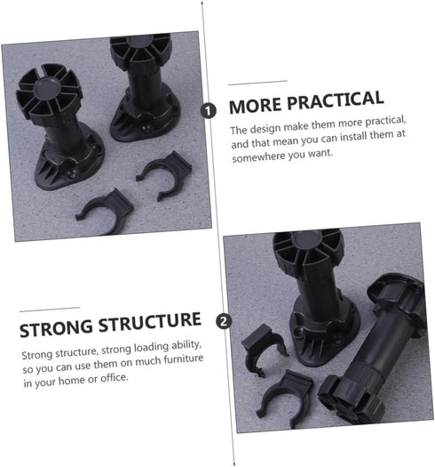 4pcs Adjustable Furniture Support Legs Black Plastic Sofa Cabinet Feet Height Extendable Sofa Legs for Table Tv Stand