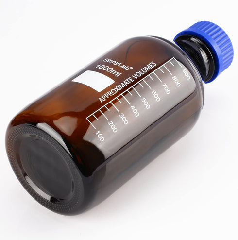 stonylab Storage Bottles with GL45 Screw Cap, 1000 ml Amber Borosilicate Glass Graduated Round Bottle