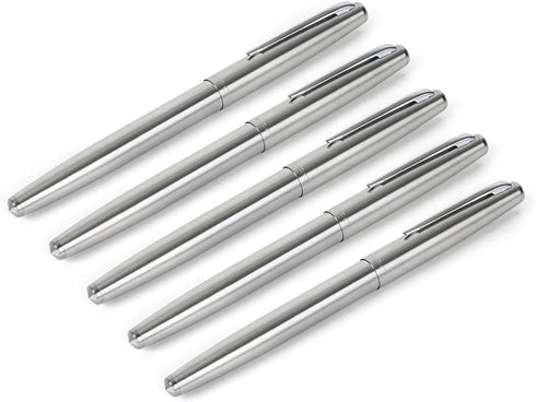 Gullor 5 PCS Classic Stainless Steel EF Nib Fountain Pens Set with Ink Converters