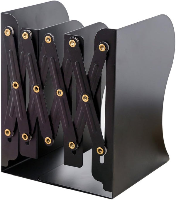 JIARI Book Ends - Black Decorative Metal Iron Adjustable Bookend Holder for Desk (Black)