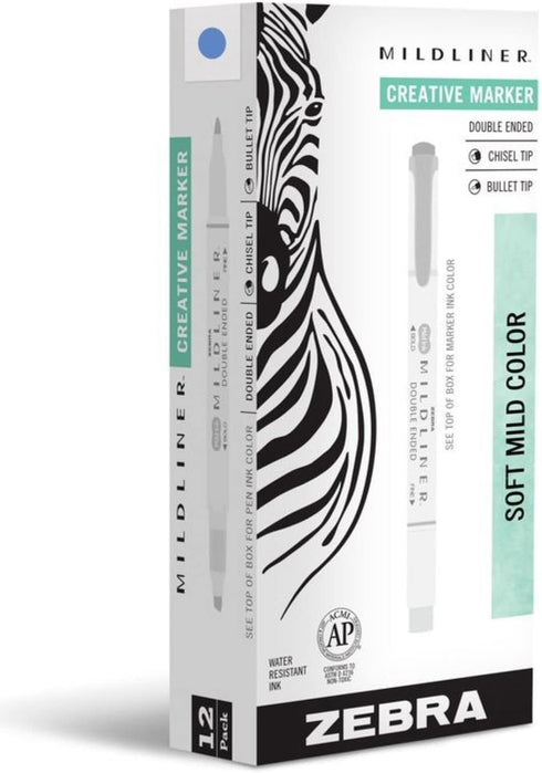 Zebra Pen Mildliner 12-Pack Double-Ended Highlighter Marker Set, Broad and Fine Point Tips, No Bleed Dark Blue