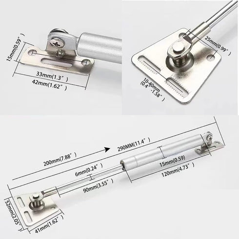 LLJJLXZCD11.4-inch 2-Piece, 150N/33Ibs Lift Bracket, air strut, Cabinet Hinge, Toy Box Hinge and lid Bracket, Pneumatic Shock Absorbent Soft Closing Hinge.