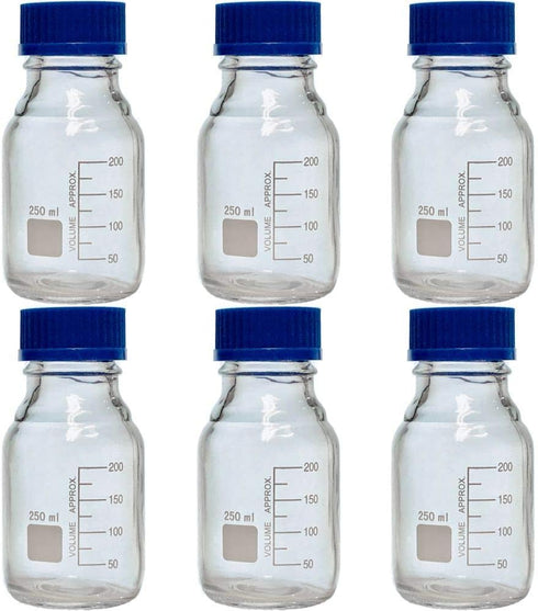 Karter Scientific 250ml Glass Round Media Storage Bottles, Borosilicate Glass with GL45 Screw Cap, Case of 6