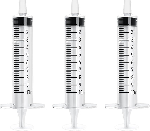 10 Pack 10ml/cc Large Syringe, No Needle, Plastic Liquid Small Syringes, Individually Wrapped for Science, Measuring,
