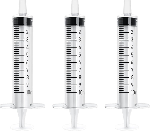 10 Pack 10ml/cc Large Syringe, No Needle, Plastic Liquid Small Syringes, Individually Wrapped for Science, Measuring,