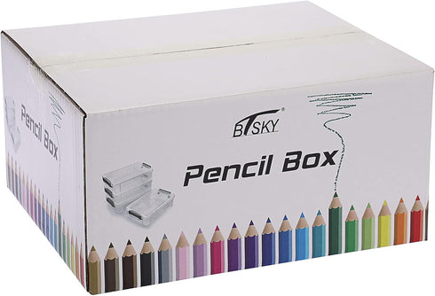BTSKY 4 Pack Extra Large Capacity Storage Box for Pencils, Stackable Translucent Clear Desk Organizer for Office