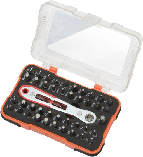 ROTATION 44pc Bit Set, 1/4 Mini Ratchet Offset Screwdriver, Portable Case, CR-V Steel, Multi Hex/Phillips Bits