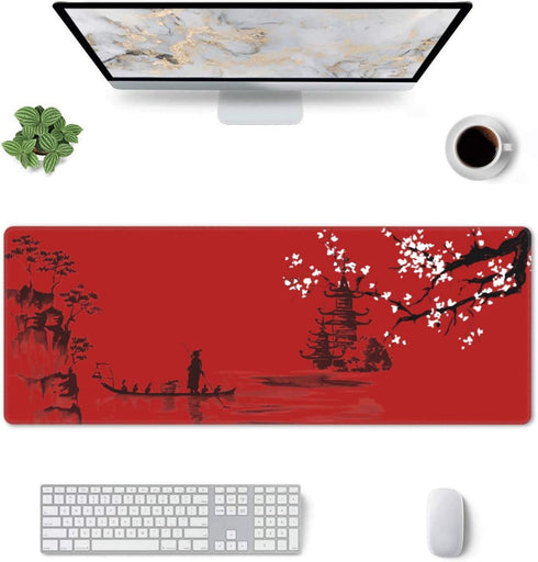 Large Red Mouse Pad XL Japan Cherry Blossom Extended Anime Gaming Mice Pad Long Keyboard Desk Mat with Non-Slip Rubber Base for Office Laptop Computer 31.5'' X 12'' by biondbong