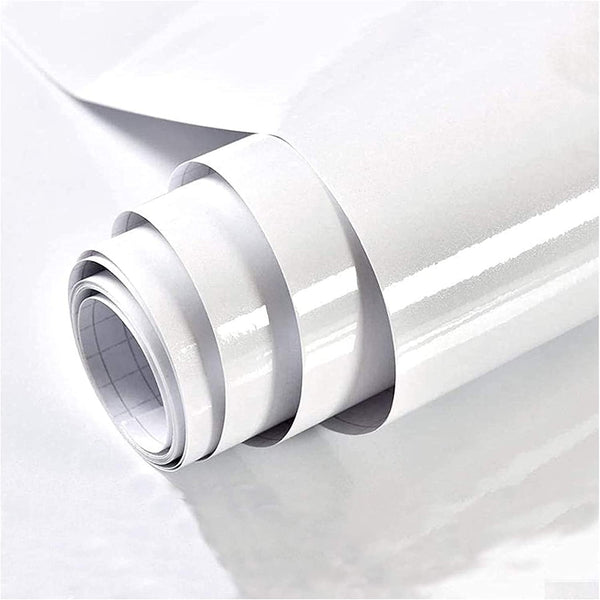 TANONE White Wallpaper, 17.7" X 118", Peel and Stick Countertop Glossy Self Adhesive Vinyl Film for Kitchen