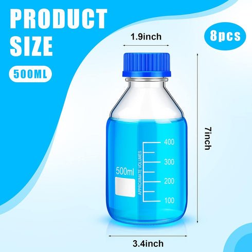 Irenare 8 Pieces Media Storage Bottles Borosilicate Storage Glass Bottle Scientific Round Graduated Media Bottle (500