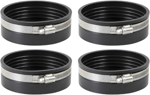 3962x4 Flexible PVC Pipe Cap with Stainless Steel Clamps, Black 4 Inch (Pack of 4)