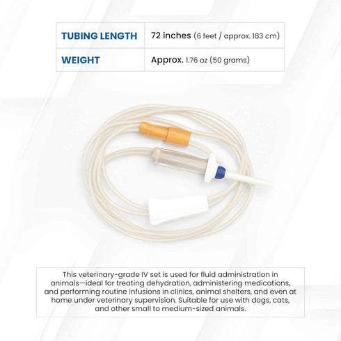Set Set 72" JorVet Universal IV | Veterinary-Grade Infusion with Soft Tubing, Luer Connector, Roller Clamp