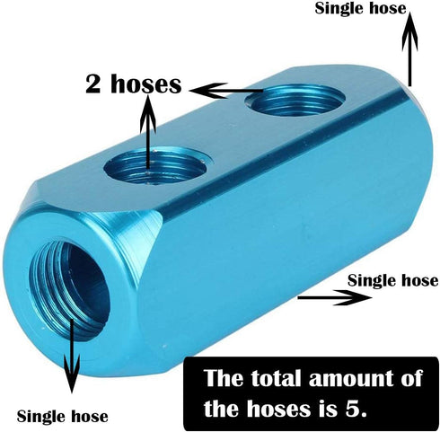 Beduan 1/4" 2 Way 5 Port Aluminum Air Hose Inline Manifold Block Splitter, Pneumatic Compressor Fitting