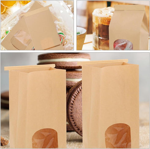 50pcs Packaging Small Bread Bags with Window Kraft Paper Baking Toast Pouches Food-grade Paper Bread Bags for Bakery