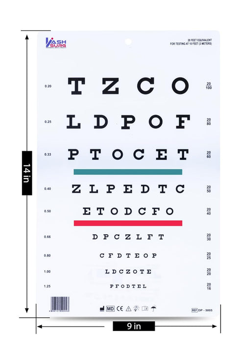 Snellen Chart with Red Green Lines - 10 Feet