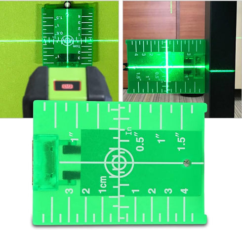 Laser Level Target Plate, Double Scale Cross Line Laser Level Meter with Foldable Magnetic Floor Target Card (Green)