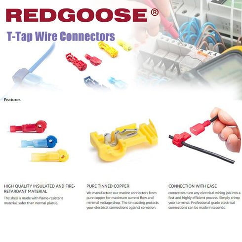 60PCS T Tap Wire Connectors, 22-10 AWG Quick Splice Wire Connectors (22-18AWG Red, 18-14AWG Blue, 12-10AWG Yellow)