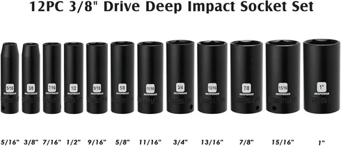 12 3/8-Inch Set, 5/16 1 inch, 6 12 3/8" MIXPOWER Pieces Drive Deep Impact Socket to CR-V, SAE, Point, Deep, Pieces Dr.