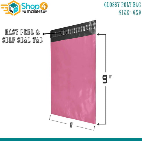 Shop4Mailers 6 x 9 Pink Poly Bag Mailer Envelopes, 100 Pack - 2 Mil Durable Shipping Envelopes