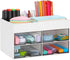 LETURE Desk Organizer with Drawer, Desktop Accessories for Pen/Pencil/Business Card/Sticky Notes, White