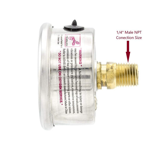 PIC Gauges 202L-204E Center Back Mount Glycerine Filled Pressure Gauge, 2" Dial, 0/100 psi Range