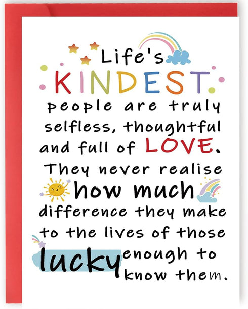 YiKaLus Cute Appreciation Card for Kindest Person, Great Thank You Card with Envelope