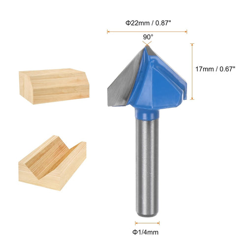 Router Bits 7/8" Dia 1/4" Shank 90 Degree V Type End Mill Carbide for Woodworking Carpentry Engraving Edge Trimmer Cutter Tools