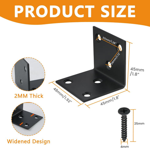 4Pcs 90 (1.8X1.8 Alise Shelf Brackets Black, Stainless Steel Floating Shelf Brackets Corner Brackets, L Brackets