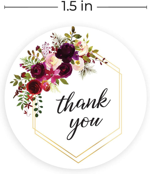 Fall Floral Frames Thank You Stickers, 500 Boho Thank You Stickers, 4 Alternating Designs, 1.5" Autumn Wedding Envelope