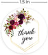 Fall Floral Frames Thank You Stickers, 500 Boho Thank You Stickers, 4 Alternating Designs, 1.5" Autumn Wedding Envelope