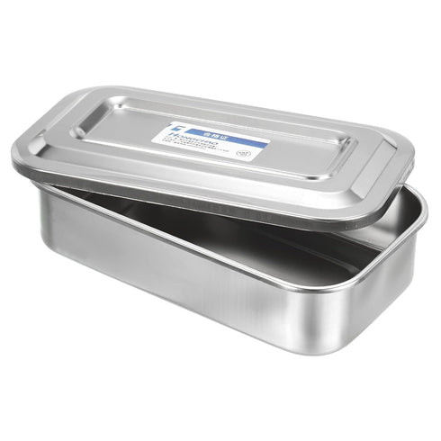 PATIKIL Stainless Steel Tray with Lid - 21x12cm Rectangular Lab Instrument Organizer Tool