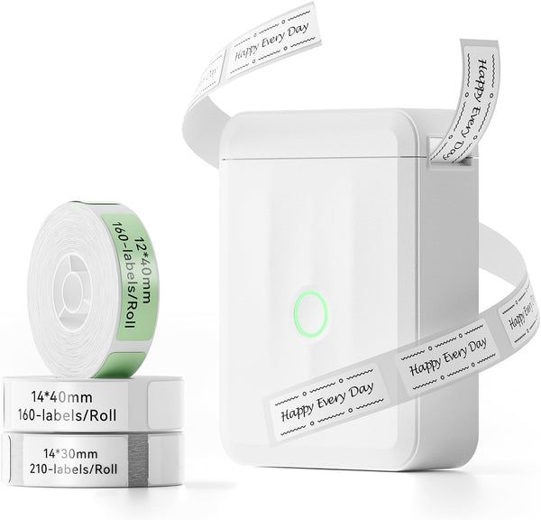 NIIMBOT D110 Mini Label Maker Machine - Portable Bluetooth Inkless Sticker Printer with Tape (3 Rolls), White