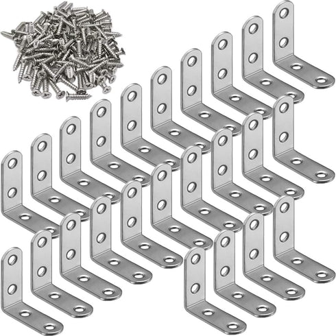 24Pcs L Bracket Corner Braces Stainless Steel 40x40mm Small Shelf Bracket for
