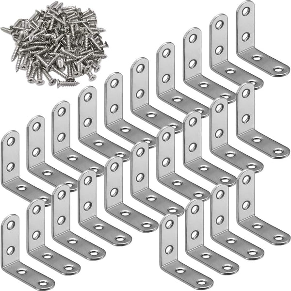 24Pcs L Bracket Corner Braces Stainless Steel 40x40mm Small Shelf Bracket for