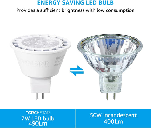 TORCHSTAR MR16 LED Bulb Dimmable, 7W 12V, 490LM (50W Equivalent), 5000K Daylight, GU5.3 Bi-Pin Base, Pack of 6, UL