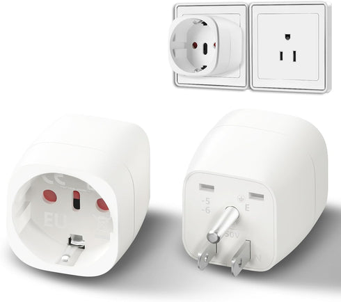 OFOAEEA 2 Pack Europe to US Plug Adapter, EU to US Travel Converter for Spain France Type C/E/F Plugs