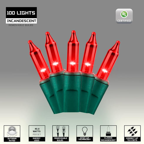 100LIGHTS 5.98m Set RED Extra-Bright with End Connectors Christmas Decorative Lights UL Certified Mini String Light