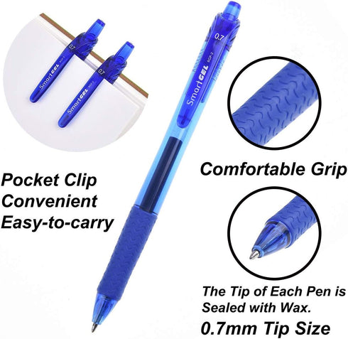 ChicRosa 40 Pack Blue Gel Pens, Retractable Medium Point for Smooth Writing, Comfort Grip for School Office Home